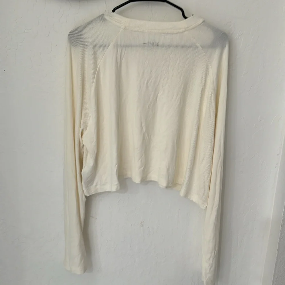 Madewell MWL Lighthouse Cream Off White Super Crop Ribbed Raglan Top XL - Picture 11 of 11
